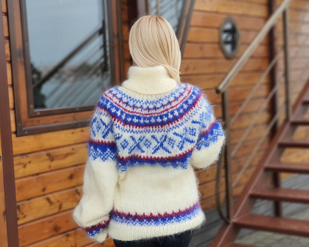 White Mohair Sweater – Hand Knitted Icelandic Nordic Pullover T918