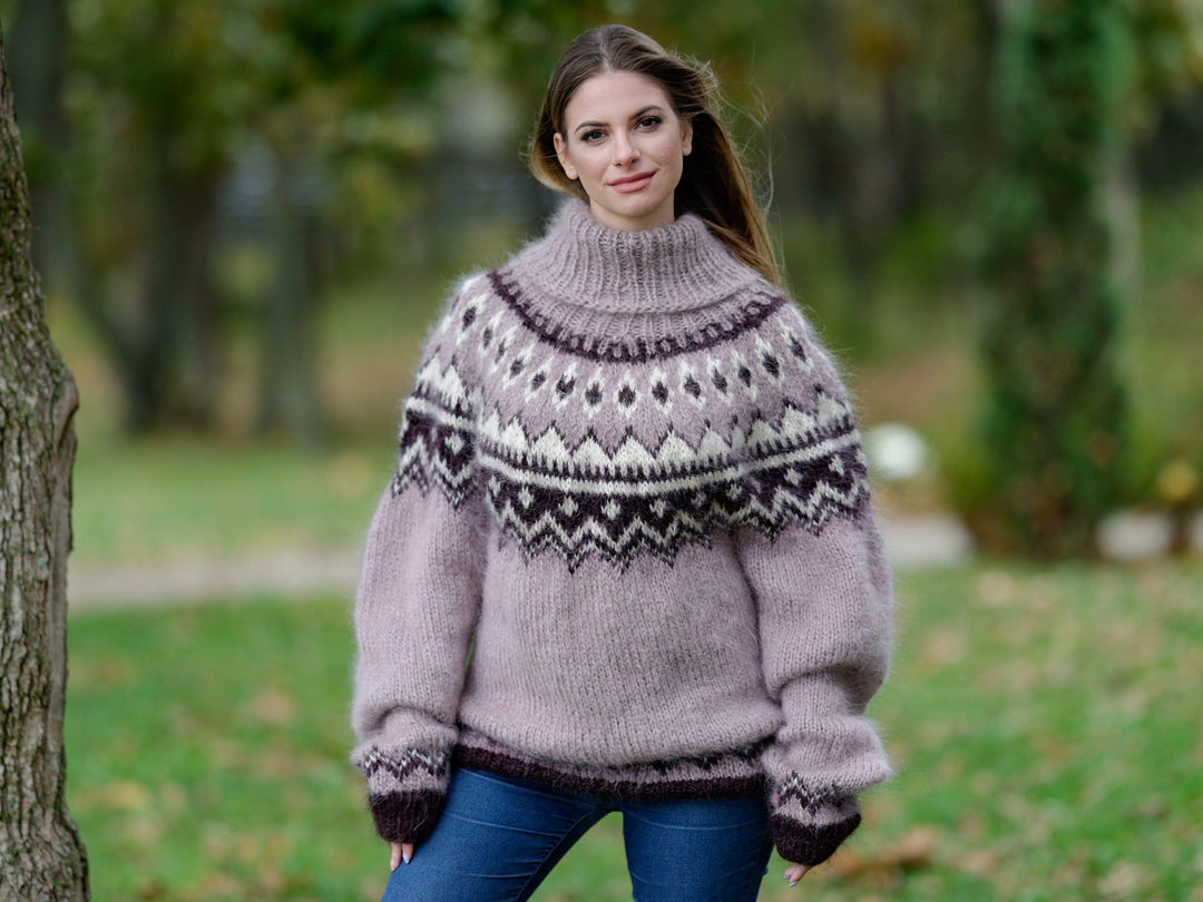 Beige Mohair Sweater – Hand Knitted Icelandic Pullover T1120