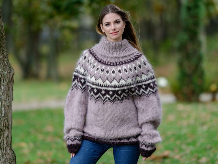 Beige Mohair Sweater – Hand Knitted Icelandic Pullover T1120