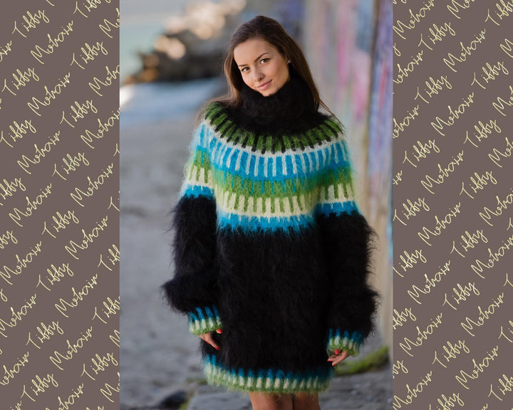 Black Mohair Sweater – Hand Knitted Nordic Wool Pullover T140