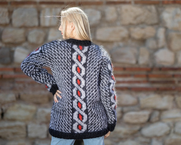 Colorful Mohair Sweater – Hand Knitted Icelandic Norwegian Pullover T1407