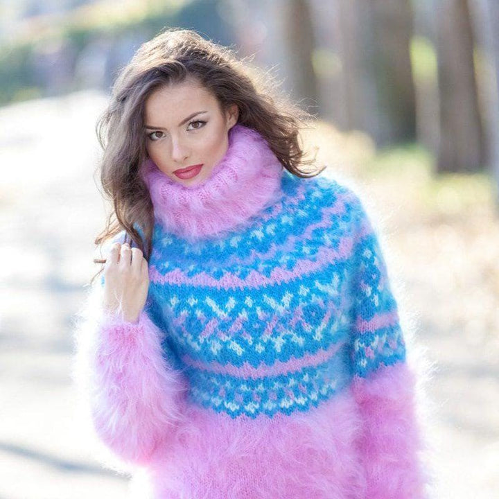Pink Icelandic Sweater – Hand Knitted Lopi Wool Pullover T376