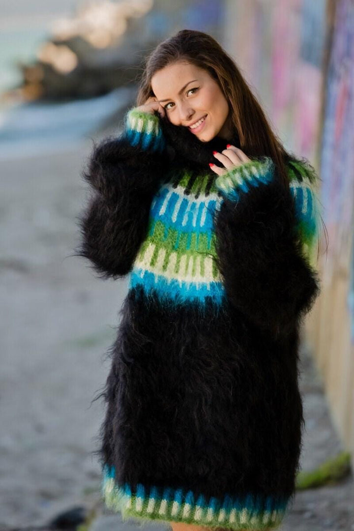 Black Mohair Sweater – Hand Knitted Nordic Wool Pullover T140