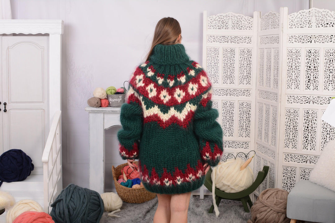 Super Chunky Nordic Mohair Sweater, Hand Knitted 10-Strand Icelandic Pullover T732W
