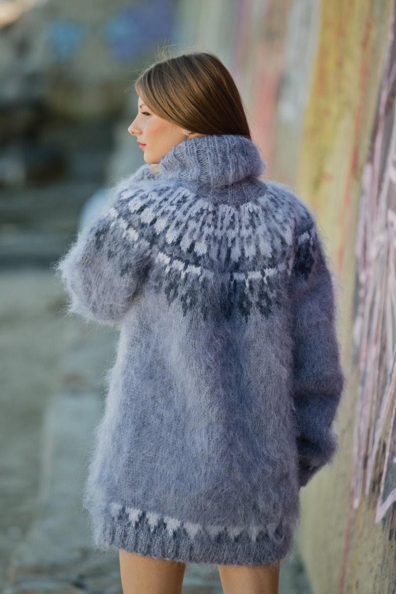 Gray Mohair Sweater – Hand Knitted Icelandic Nordic Pullover T139