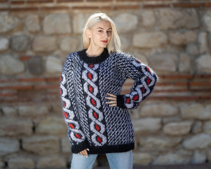 Colorful Mohair Sweater – Hand Knitted Icelandic Norwegian Pullover T1407