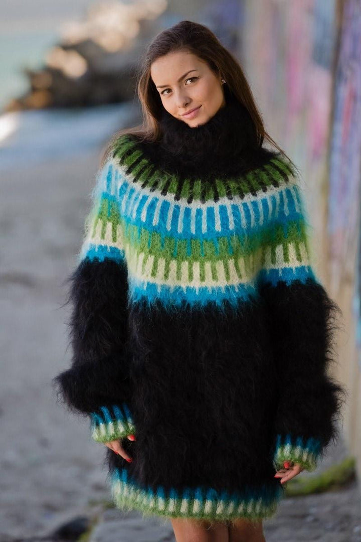 Black Mohair Sweater – Hand Knitted Nordic Wool Pullover T140