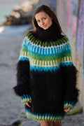 Schwarzer Mohairpullover – Handgestrickter nordischer Wollpullover T140
