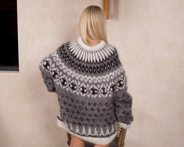 Icelandic Mohair Sweater – Soft Hand Knitted Nordic Pullover T838W