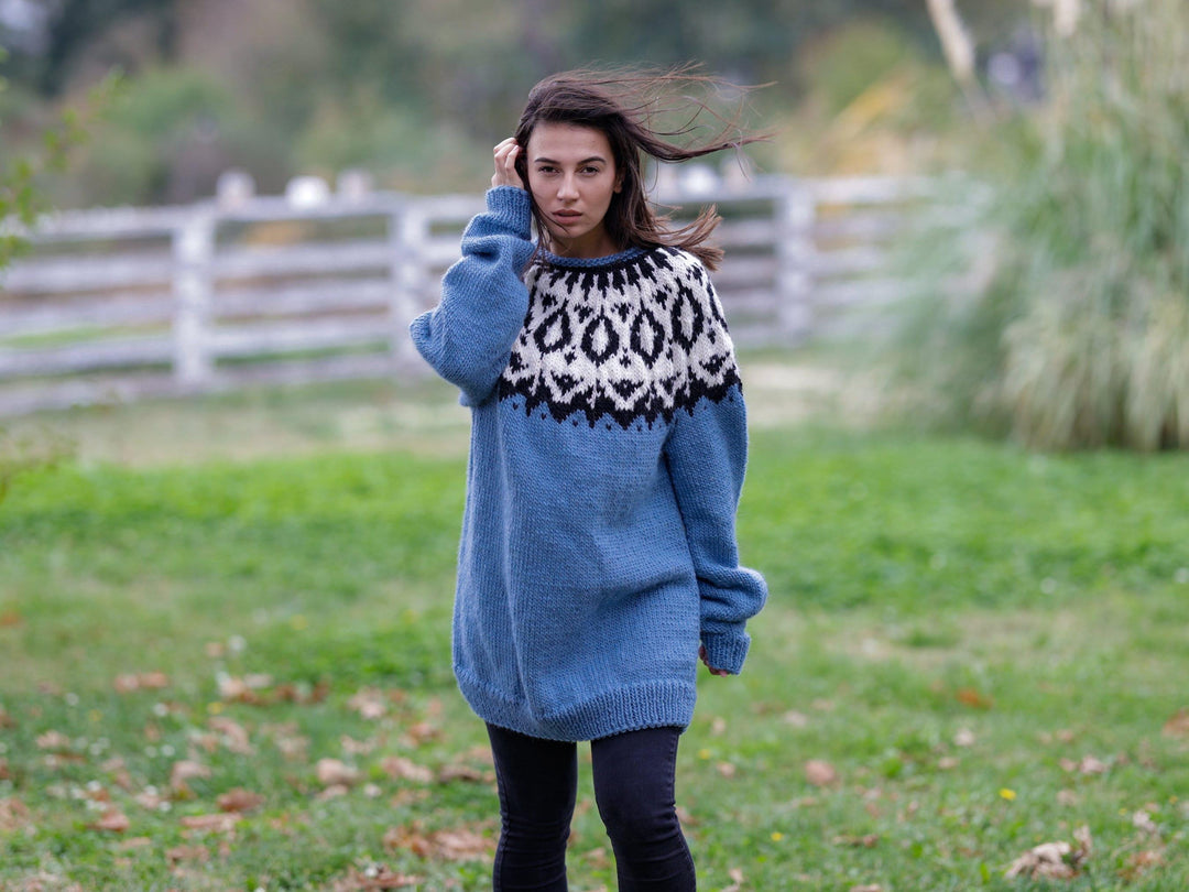 Lopi Wool Sweater – Hand Knitted Icelandic Pullover T1122