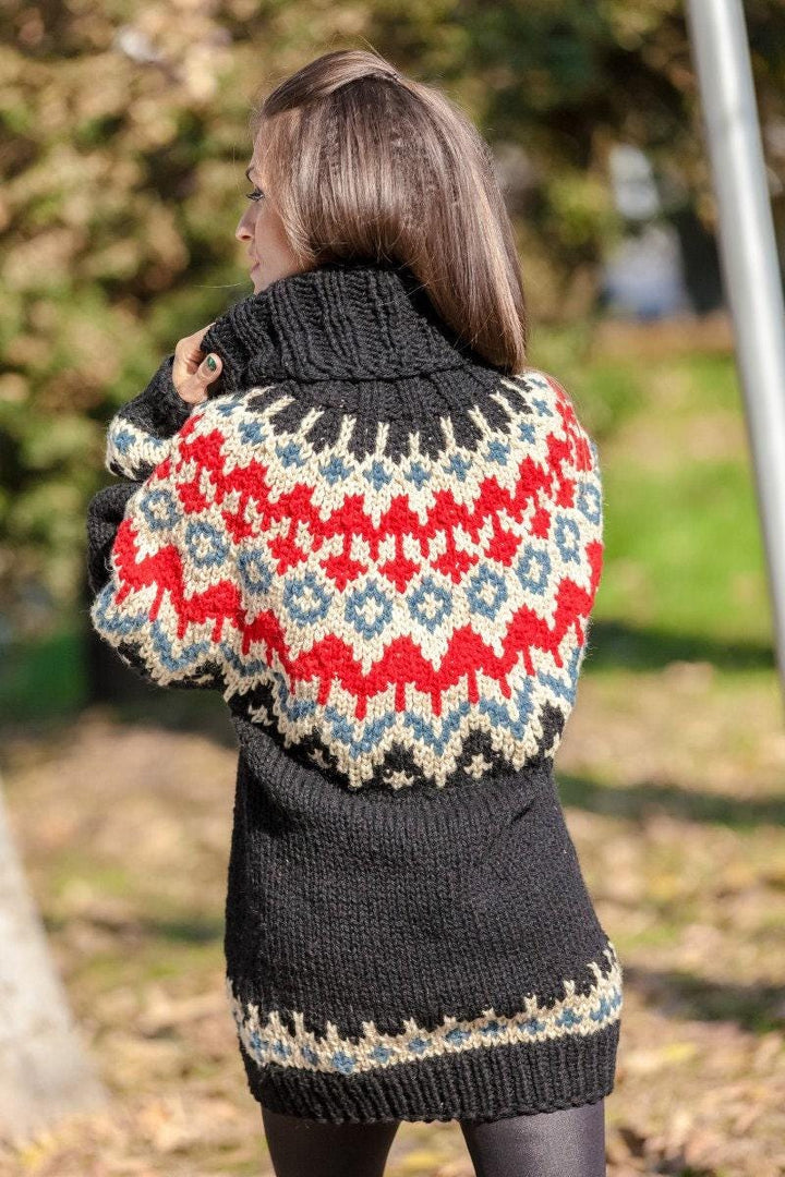 Lopi Wool Sweater, Hand Knitted Icelandic Nordic Pullover T387