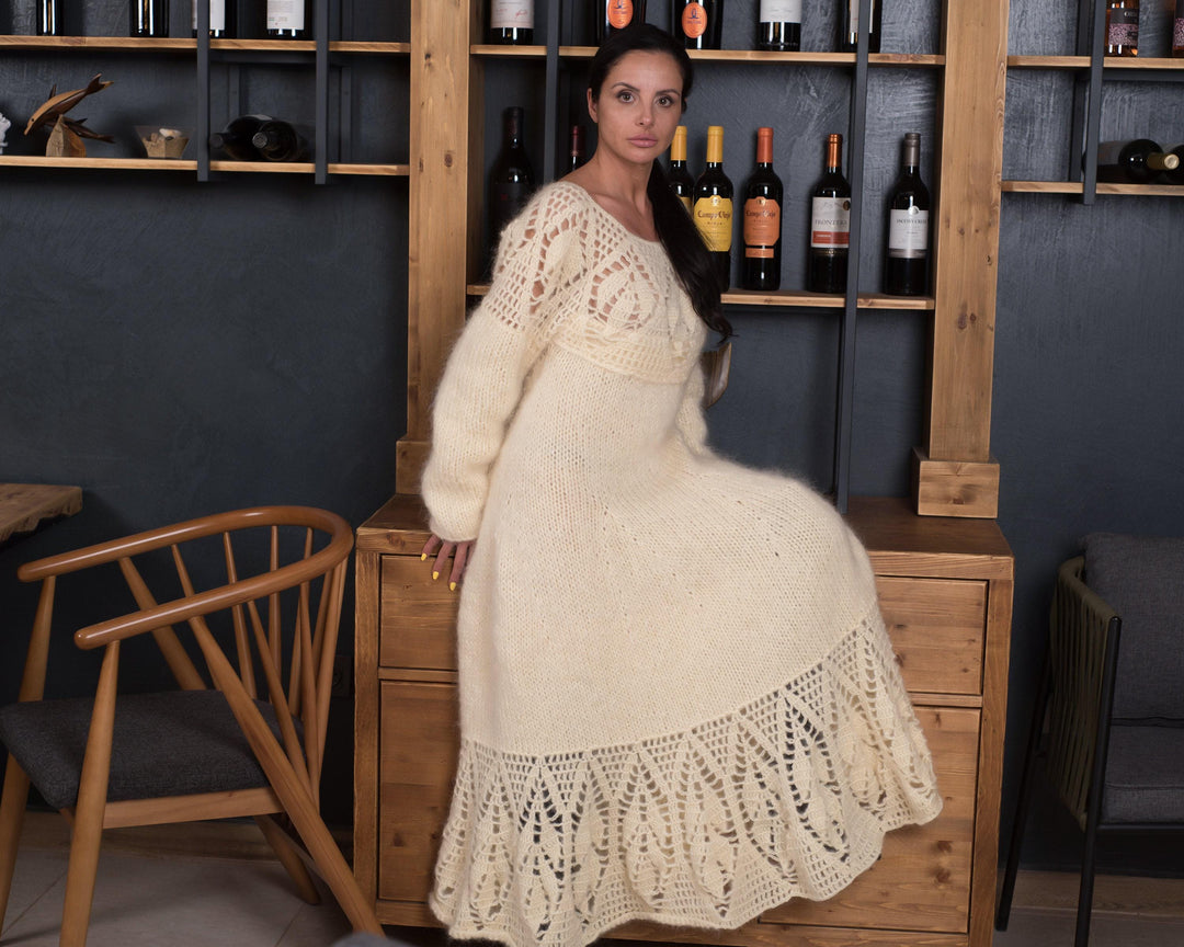 Tiffy Mohair Cream Mohair Crochet Wedding Dress T847