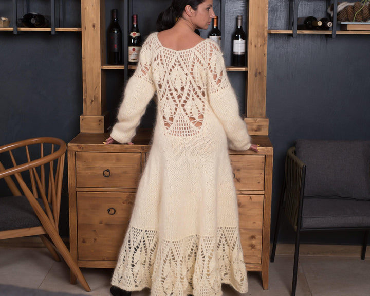 Mohair Wedding Dress, Hand Knitted Crochet Maxi Bridal Gown T847