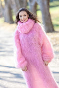 Robe Pull en Mohair, Robe Longue Col Roulé Ample Tricotée Main avec Détails en Point Ajoure T392