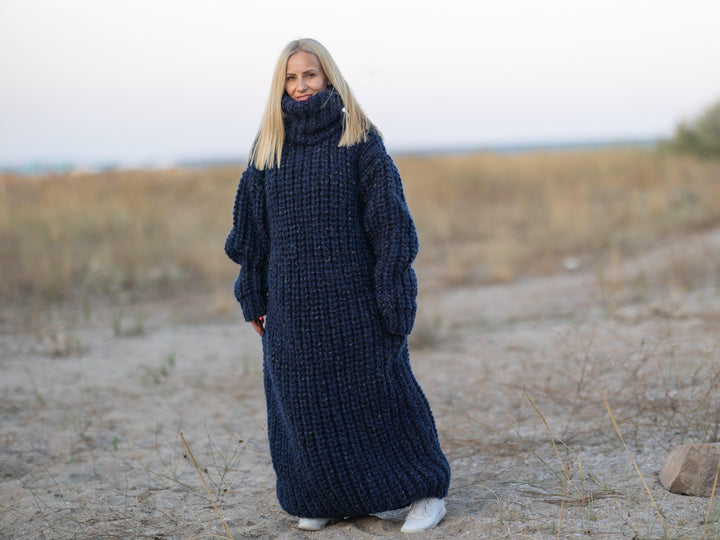 6 Strands Mixed Yarns Sweater Dress, Hand Knitted Chunky Long Dress T1248