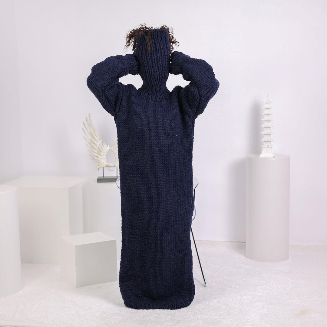 5 Strands Mixed Yarns Sweater Dress, Hand Knitted Chunky Long Dress T1639