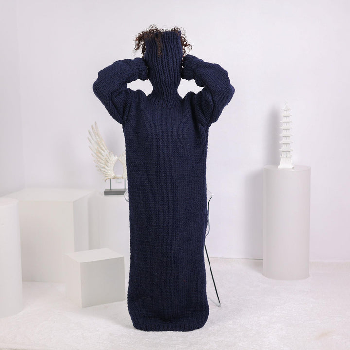 5 Strands Mixed Yarns Sweater Dress, Hand Knitted Chunky Long Dress T1639