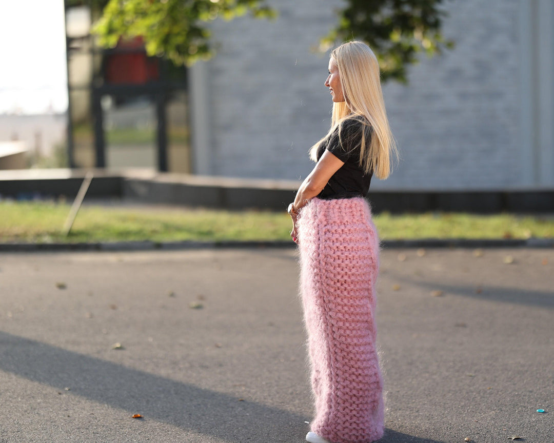 20 Strands Mohair Skirt, Extra Chunky Hand Knitted Cable Knit Fuzzy Skirt T1454