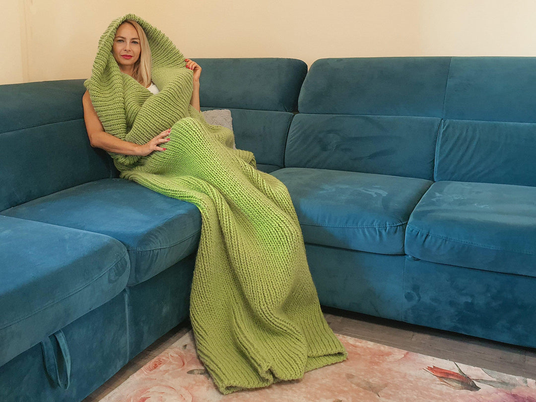 Long Tube Blanket Dress, Hand Knitted 100% Soft Wool Maxi Dress T1095