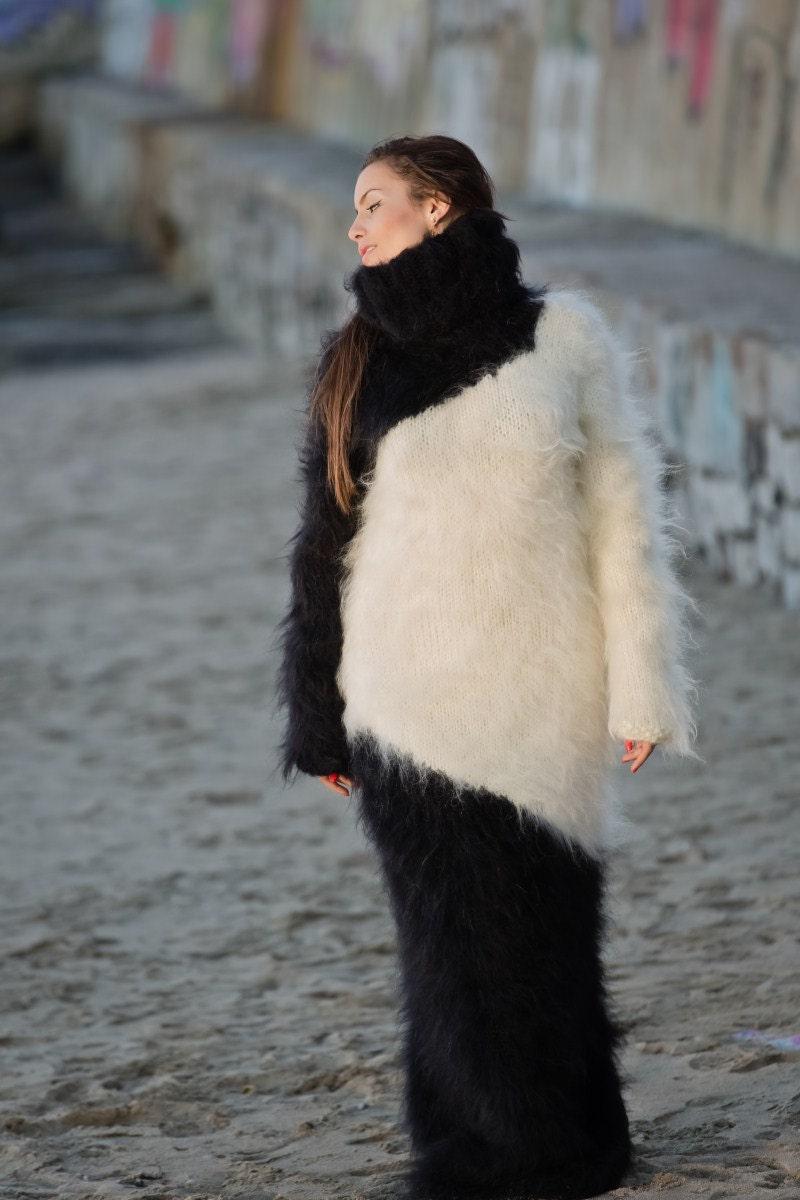 Cozy Mohair Sweater Dress, Hand Knitted Chunky Turtleneck Maxi Dress T145