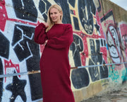 Robe Pull Longue Rouge Mohair, Robe Maxi Poilue Tricotée Main à Grosses Mailles T913