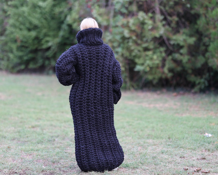 100% Merino Wool Sweater Dress, Extra Chunky  with 50 cm Turtleneck T1468