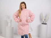 Rosa Mohair Pulloverkleid, handgestrickt, chunky, flauschig, Oversize Pullover T1749