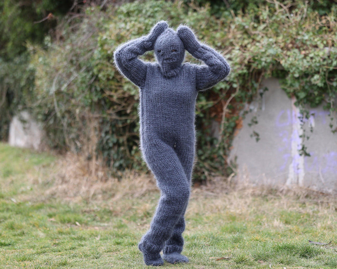 Mohair Catsuit – 20-Strand Hand-Knitted Fluffy Full Body Suit with Balaclava, Mittens and Socks – T1360