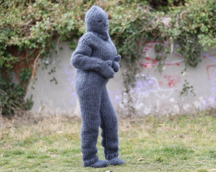 Mohair Catsuit – 20-Strand Hand-Knitted Fluffy Full Body Suit with Balaclava, Mittens and Socks – T1360