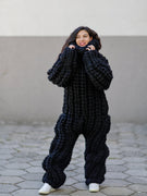Combinaison en laine – Bodysuit en grosse maille 100 % laine tricoté main 16 fils avec col roulé en côte anglaise – T1054