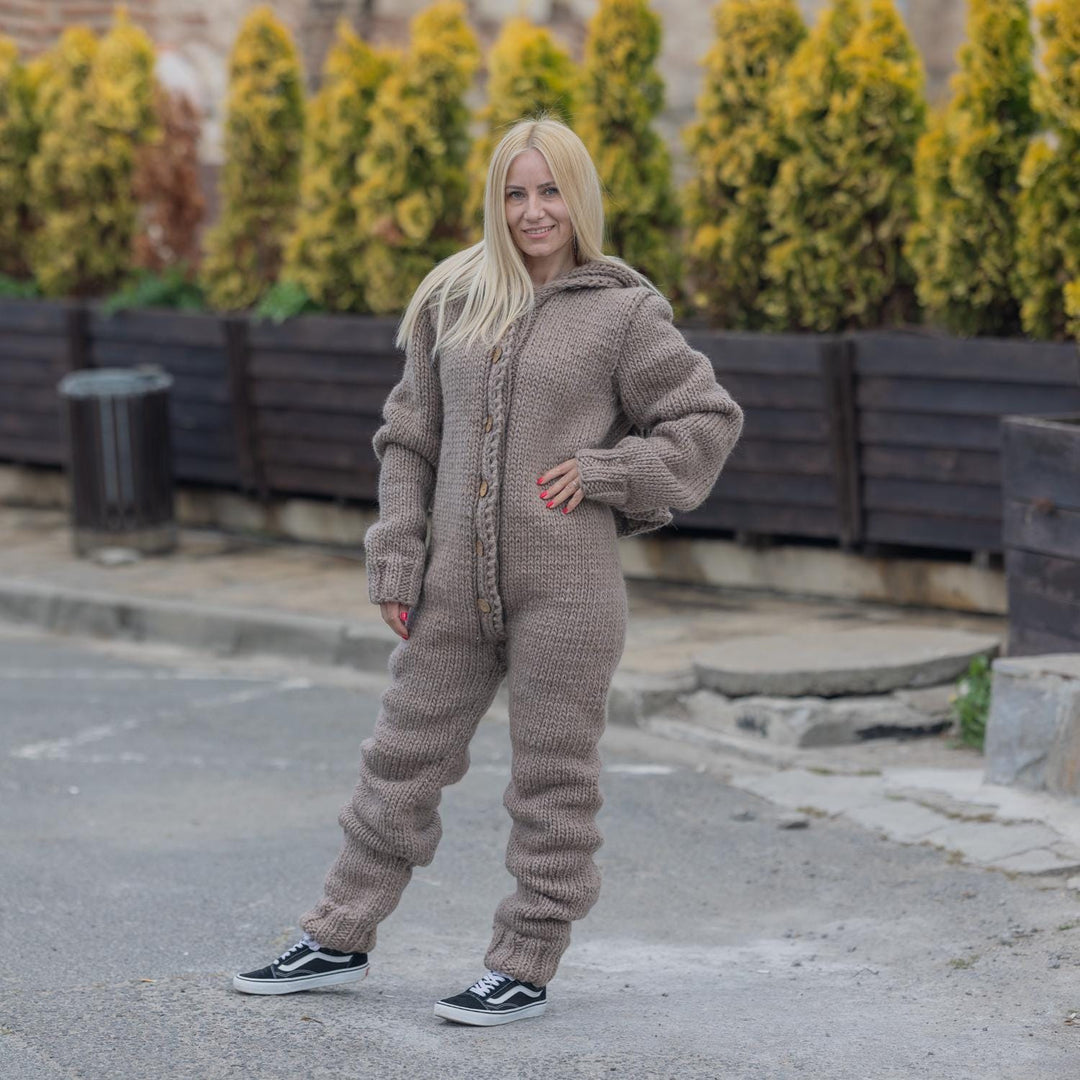 Wool Catsuit – Cozy Hand-Knitted Full Body Jumpsuit with 55 cm Extra Long Turtleneck   T1870