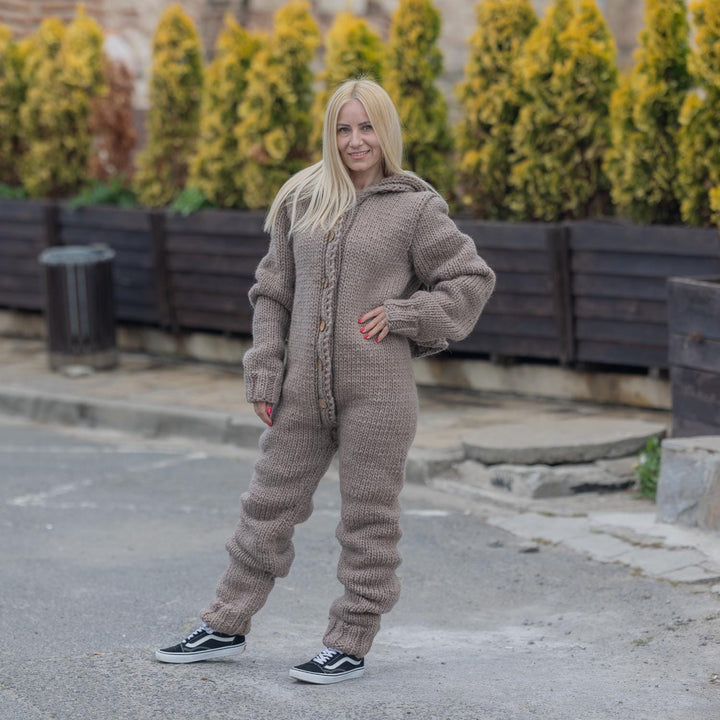 Wool Catsuit – Cozy Hand-Knitted Full Body Jumpsuit with 55 cm Extra Long Turtleneck   T1870