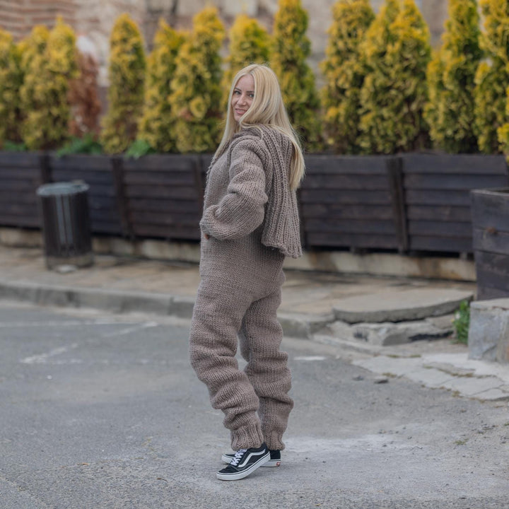 Wool Catsuit – Cozy Hand-Knitted Full Body Jumpsuit with 55 cm Extra Long Turtleneck   T1870