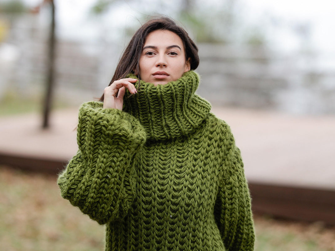 Wool Catsuit 100% – Hand-Knitted English Rib Bodysuit with Extra Long Turtleneck 1146