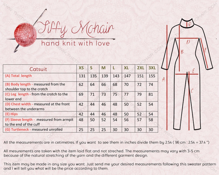 Black Mohair Catsuit – Fluffy Hand-Knitted Hooded Full Body Suit – Cozy Soft One-Piece – T1089