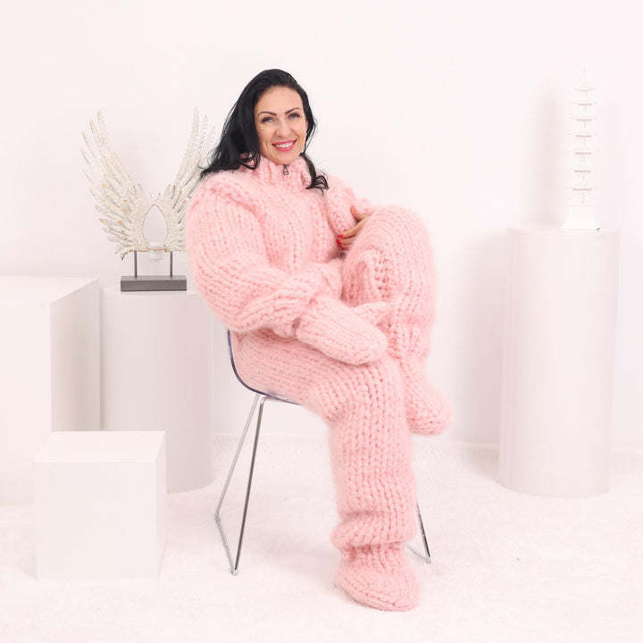 Mohair Catsuit – 20-Strand Hand-Knitted Fluffy Full Body Suit with Socks and Matching Mittens – T1623