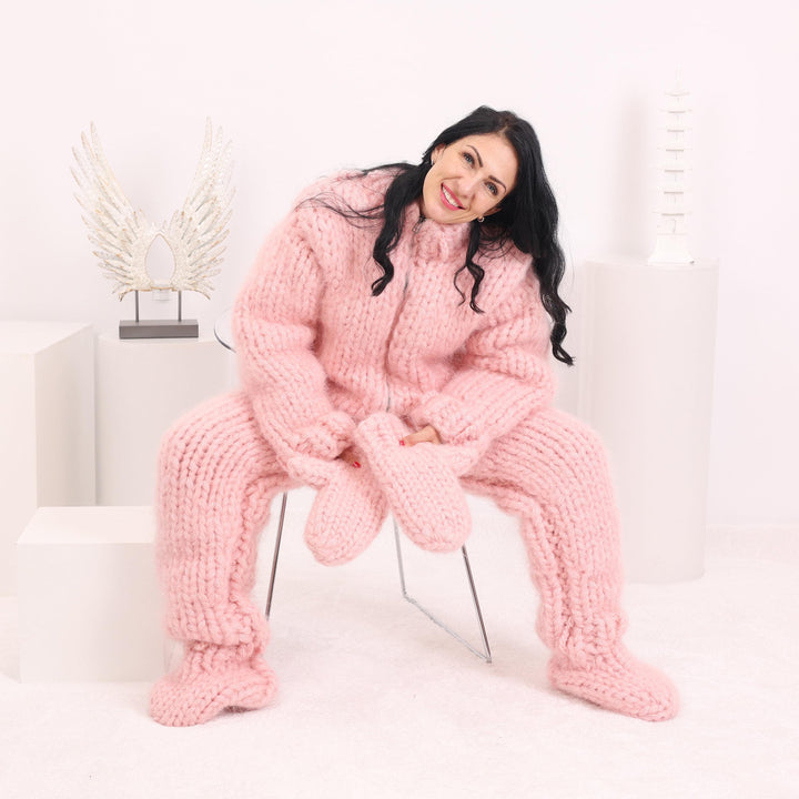 Mohair Catsuit – 20-Strand Hand-Knitted Fluffy Full Body Suit with Socks and Matching Mittens – T1623