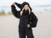 Black 3-Strand Mohair Hooded Catsuit T1089