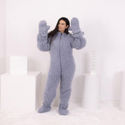 Catsuit en mohair – Combinaison intégrale duveteuse tricotée main, 20 brins, avec mitaines et chaussettes assorties – T1596