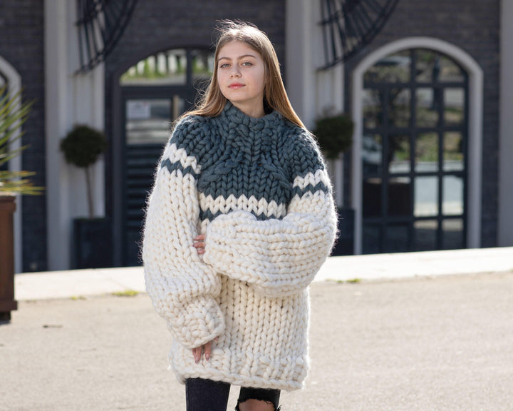 Super Chunky Merino Wool Sweater, Hand Knitted Giant Pullover T1040