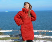 Grober Strickpullover aus Merinowolle, handgestrickter Super Bulky Wollpullover T668W