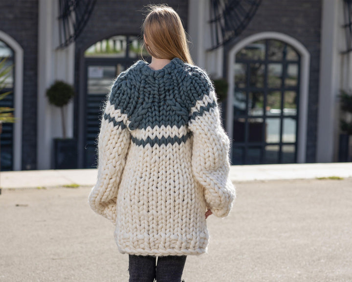 Super Chunky Merino Wool Sweater, Hand Knitted Giant Pullover T1041