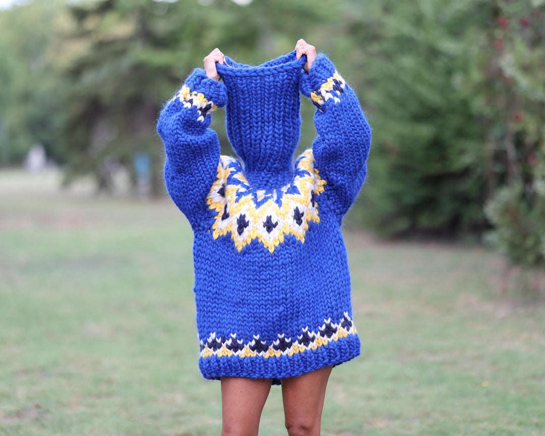 Icelandic Merino Wool Sweater with 50 cm Turtleneck, Hand Knitted Lopi Pullover T1469