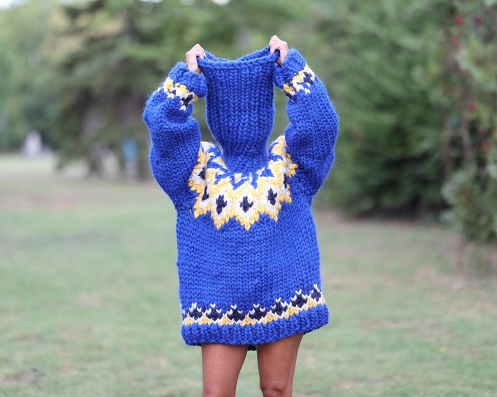 Icelandic Merino Wool Sweater with 50 cm Turtleneck, Hand Knitted Lopi Pullover T1469