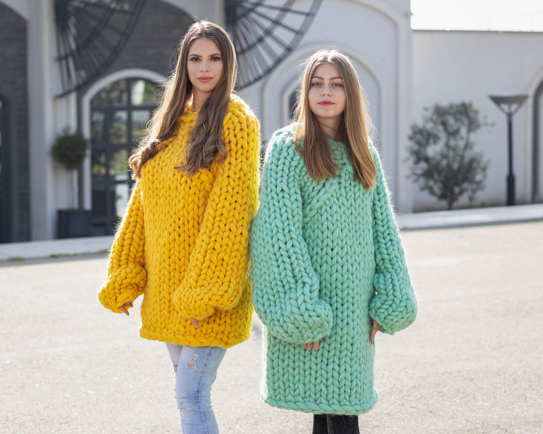 Super Chunky Merino Wool Sweater, Hand Knitted Giant Pullover T1038