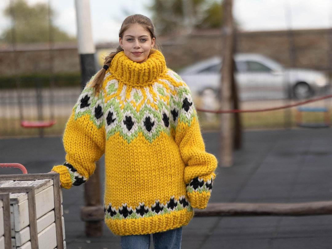 Extra Soft Icelandic Merino Wool Sweater, Hand Knitted Lopi Turtleneck Pullover T1287