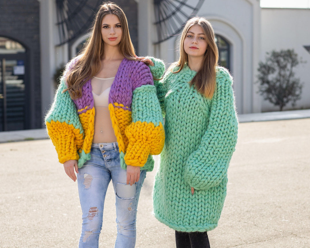Super Chunky Merino Wool Sweater, Hand Knitted Giant Pullover T1038