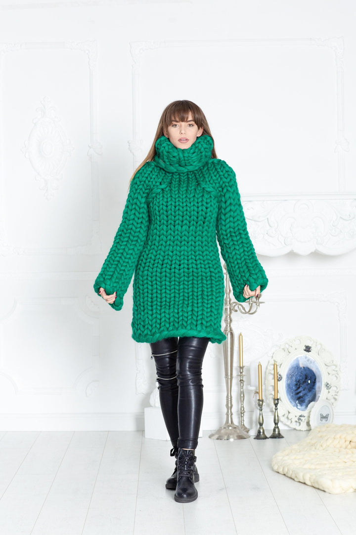 Super Chunky Merino Wool Sweater Dress, Hand Knitted Giant Pullover T605