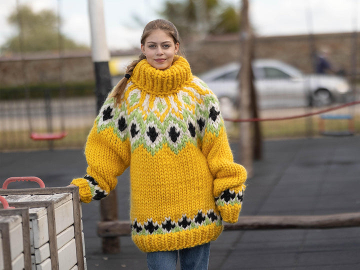 Extra Soft Icelandic Merino Wool Sweater, Hand Knitted Lopi Turtleneck Pullover T1287