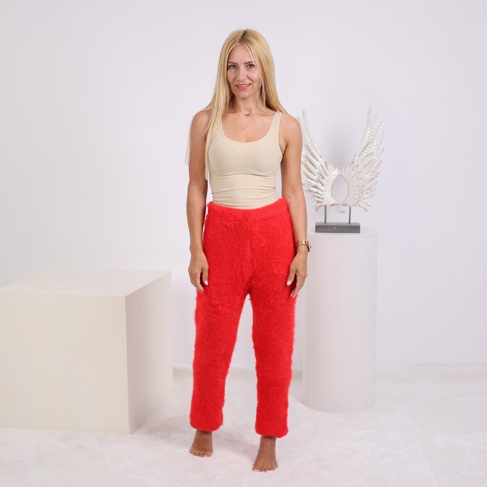 Fluffy Alpaca Knit Pants – Hand Knitted Fuzzy Lounge Trousers T1922